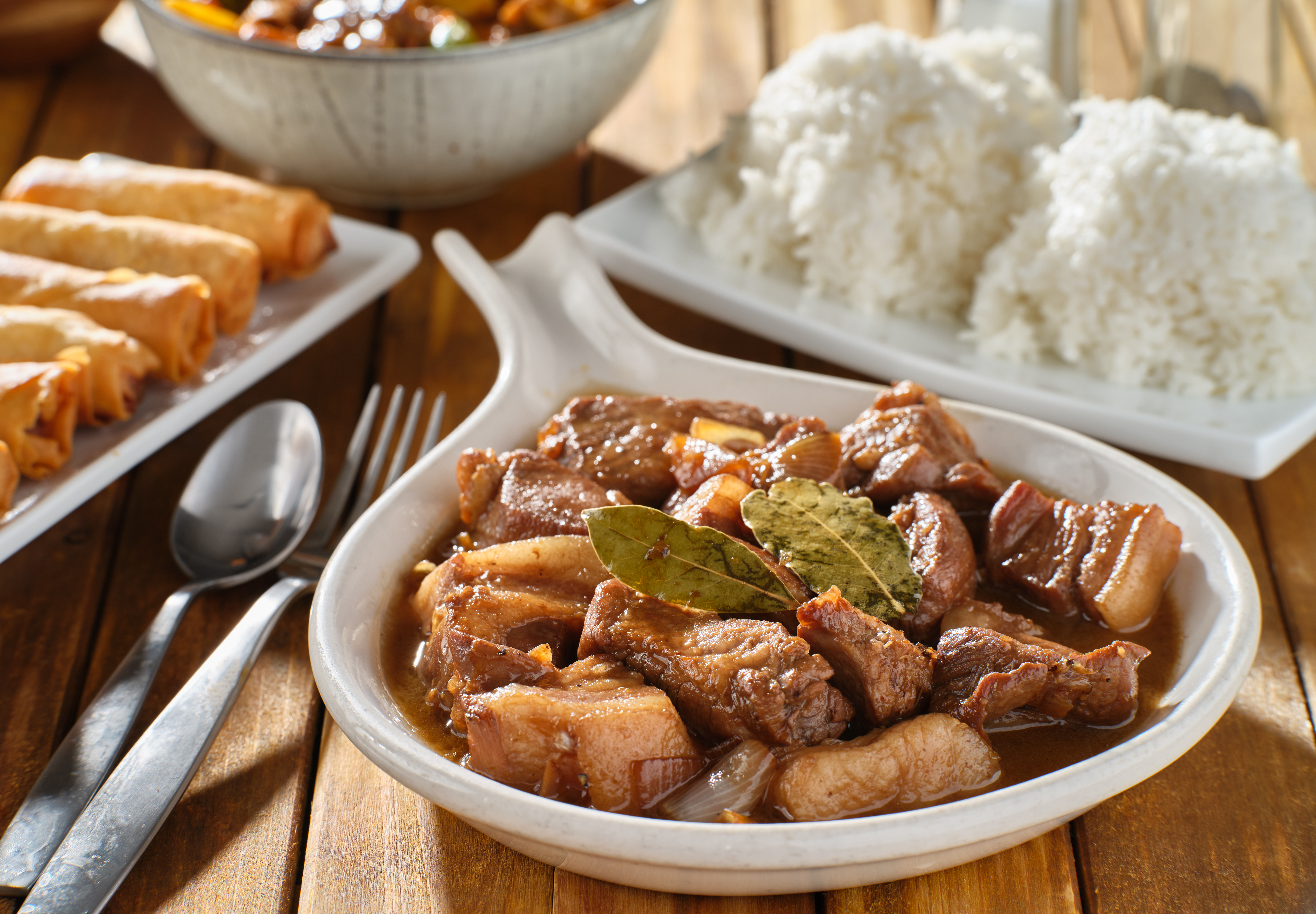 Delicious Filipino Food on a Wooden Table