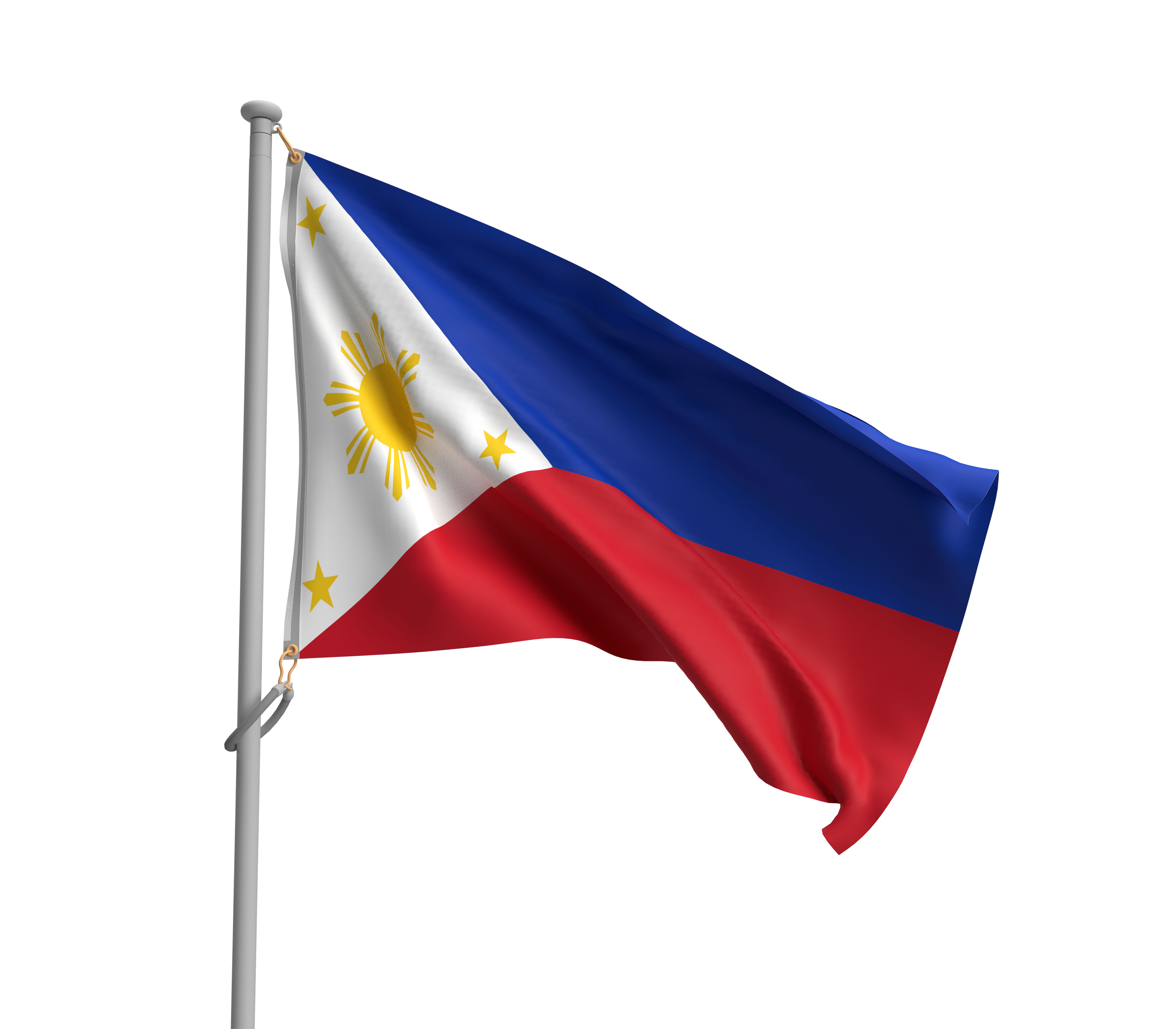Flag of Philippines Waving Proudly on White
