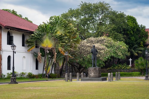 Iconic Jose Rizal Monument located at Plaza de Armas in Fort Santiago, Manila, Philippines.
