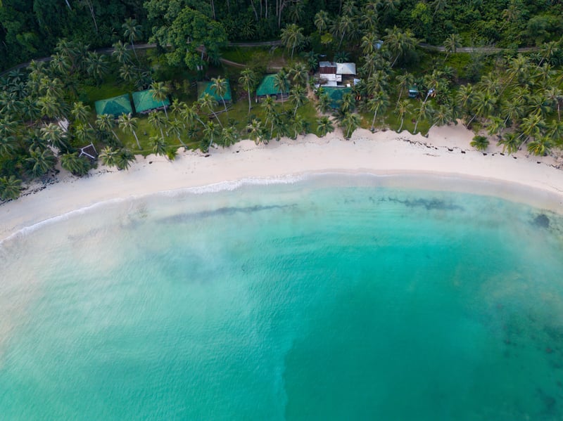 Aerial view of White Beach, Port Barton, Palawan Island, Philippines