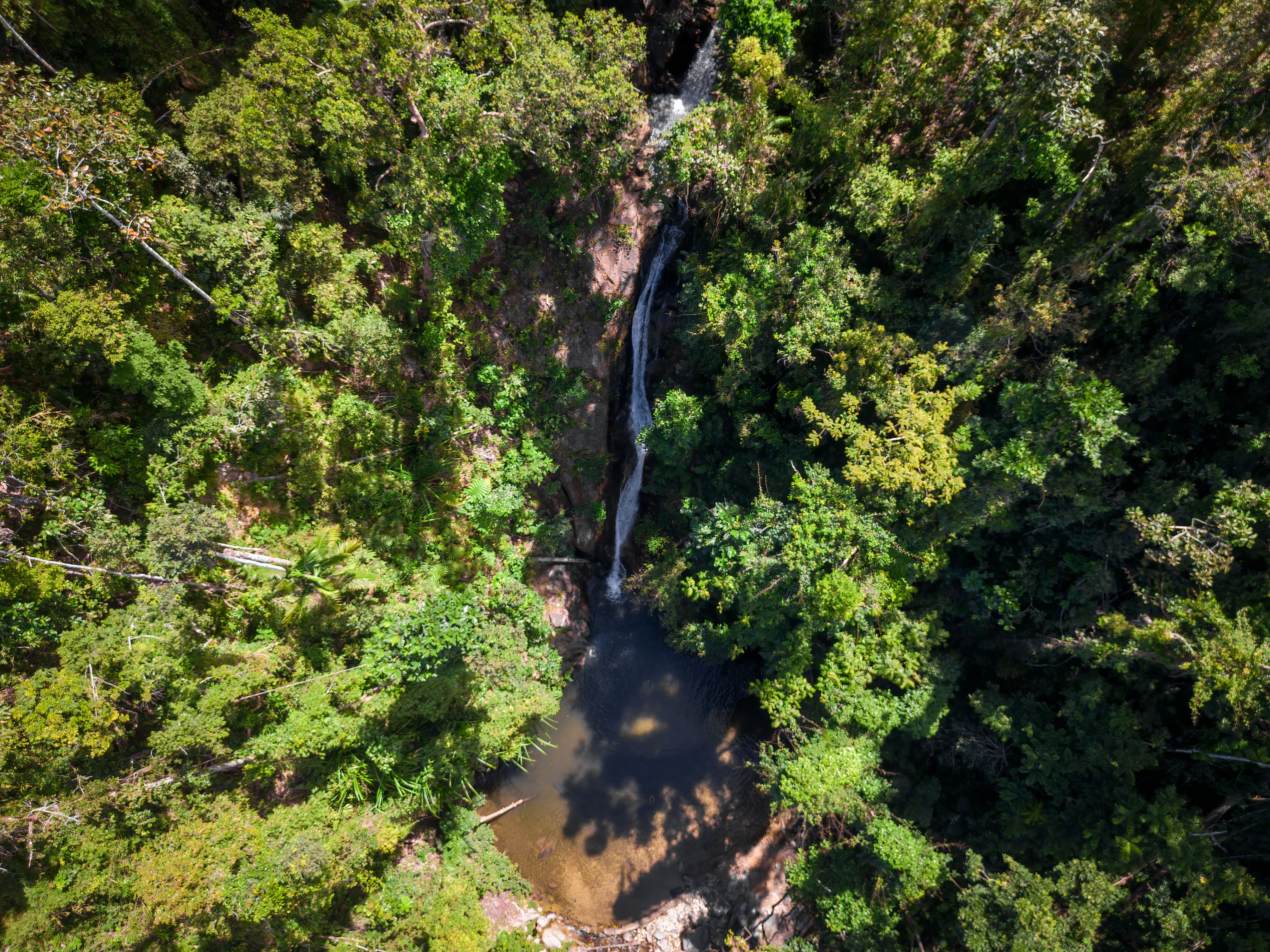 Aerial view of Pamuayan Waterfalls, Port barton, Palawan, Philippines