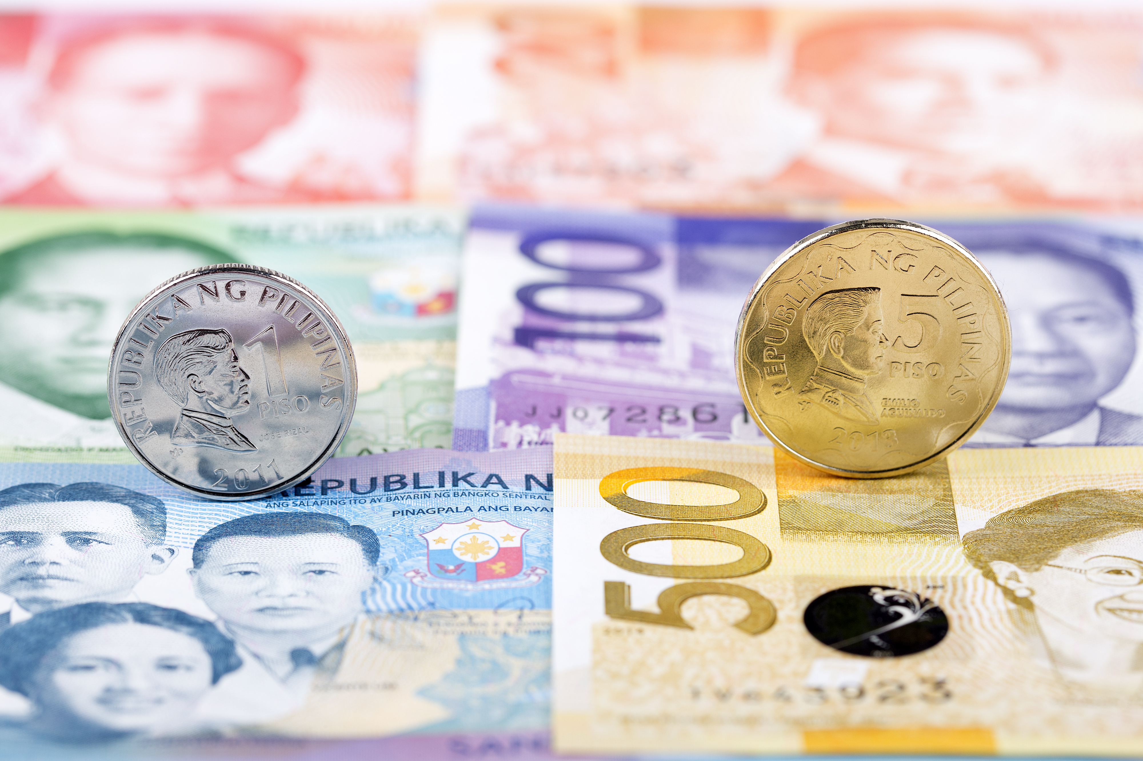 Philippine Currency: Banknotes and Coins Close Up