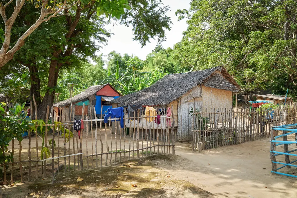 Huts in a village on a small island in the Philippines.