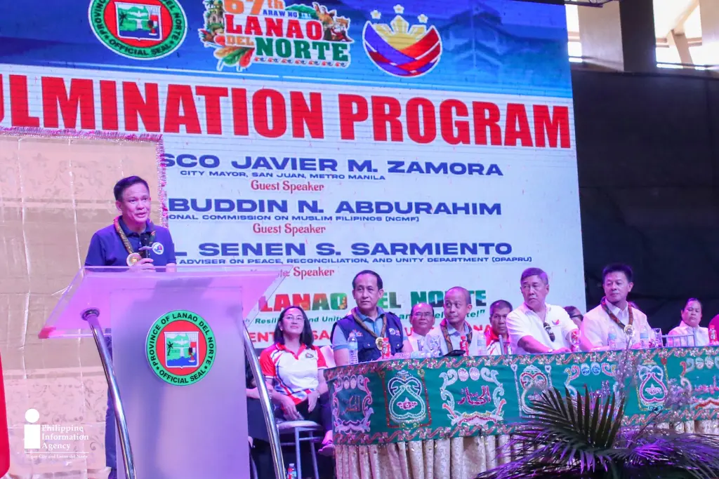 Office of the Presidential Adviser on Peace, Reconciliation and Unity Secretary Mel Senen Sarmiento speaks during the culmination program of the 67th Araw ng Lanao del Norte, reaffirming the national government’s commitment to peacebuilding and sustainable development. (Photo: ADD/PIA-10/Lanao del Norte) PEACEBUILDING COMMITMENT.