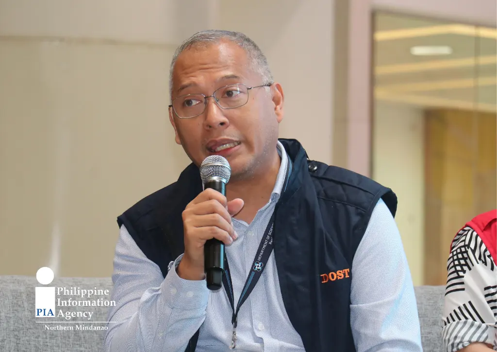 DOST-10 Regional Director Dr. Mark Lemuel L. Garcia emphasizes the role of science, innovation, and informed decision-making in helping Northern Mindanao communities strengthen disaster preparedness during a Kapihan sa PIA forum in observance of National Disaster Resilience Month 2026. (Photo: KPM/PIA-10) SCIENCE-DRIVEN