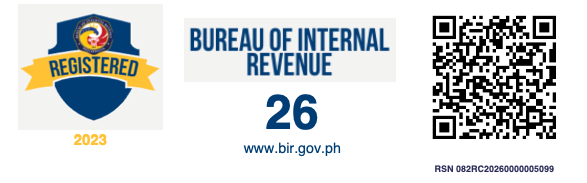 BIR Registration Seal Badge des philippinischen Bureau of Internal Revenue mit Registrierungsnummer und scanbarem QR-Code