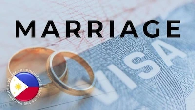 Marriage Visa graphic with wedding rings and a visa