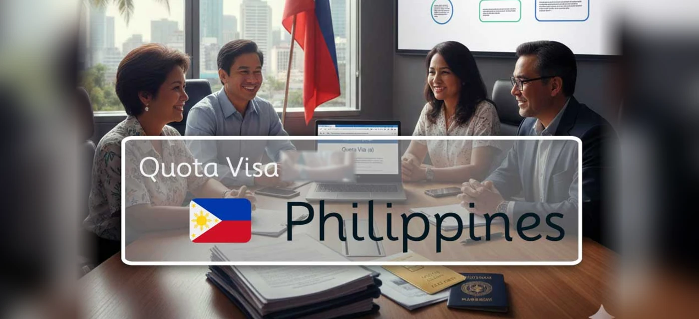 Meeting about the Quota Visa in the Philippines with a flag and application documents